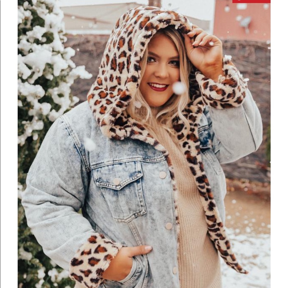 Faux Leopard Fur Lined Denim Jacket